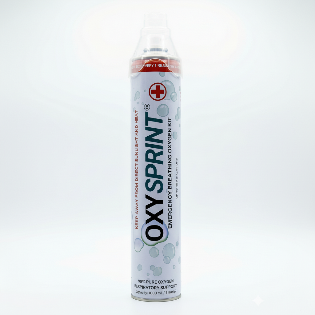 OXY Sprint emergency breathing oxygen kit canister on a white background